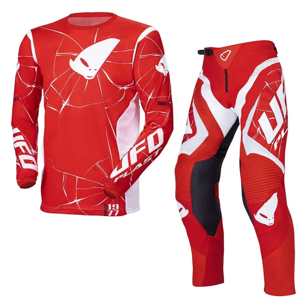 UFO Bullet Red Jersey, Pant Motocross Kit Combo 3 UFO Bullet Red Jersey, Pant Motocross Kit Combo