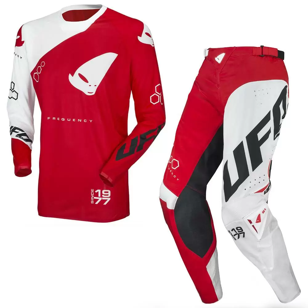 UFO Frequency Slim Neon Red White Motocross Kit Combo 3 UFO Frequency Slim Neon Red White Motocross Kit Combo
