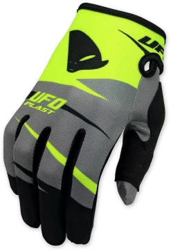 UFO Kids Revolt Neon Yellow Grey Motocross Gloves -Motorcycle clothing gu04402 dflu 3 jpg