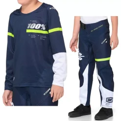 100% Kids R-Core Motocross Kit Combo - Dark Blue Yellow