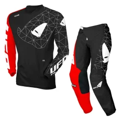UFO Tecno Black Red MX23 Jersey, Pant Motocross Kit Combo -Motorcycle clothing ufo combokit mx23 tecno red black jpg